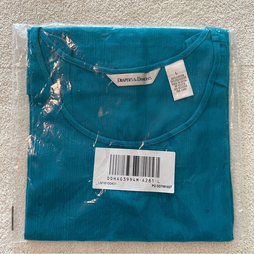 NEW Draper’s & Damon’s Athens Blue Textured Sleeveless Top L